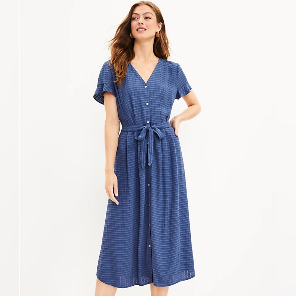 Loft Textured Flutter Sleeve Midi Shirt dress